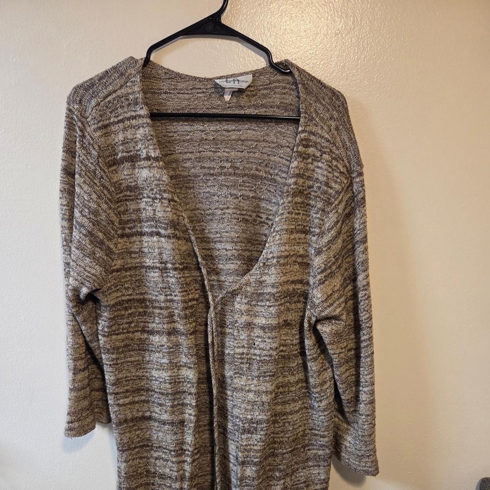 Los Angeles Woman Brown Marled Knit Open Front Cardigan Sweater Size L